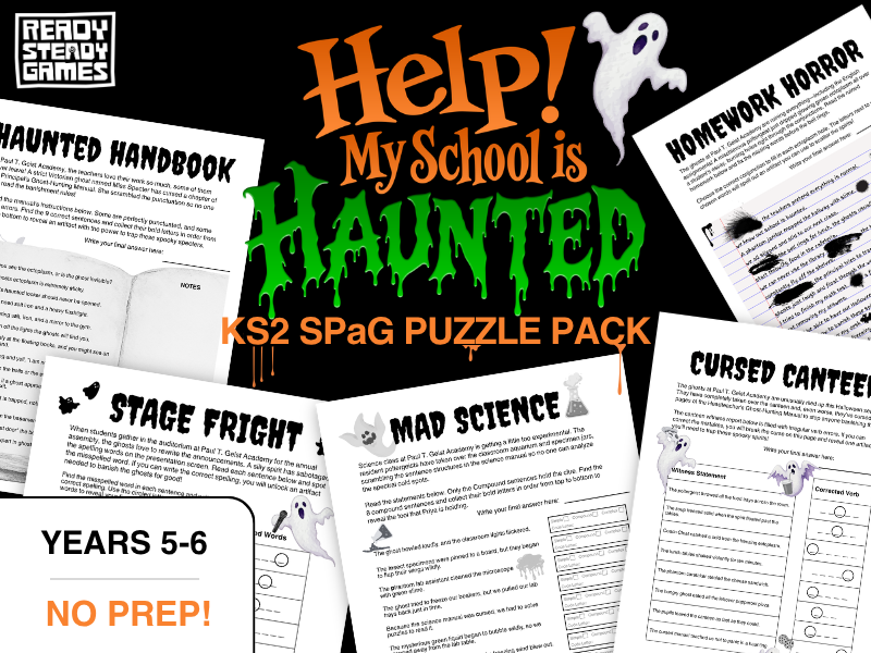 KS2 SPaG Puzzle Pack | Halloween | Codebreaker | Year 5 and 6 | Help! My School is Haunted
