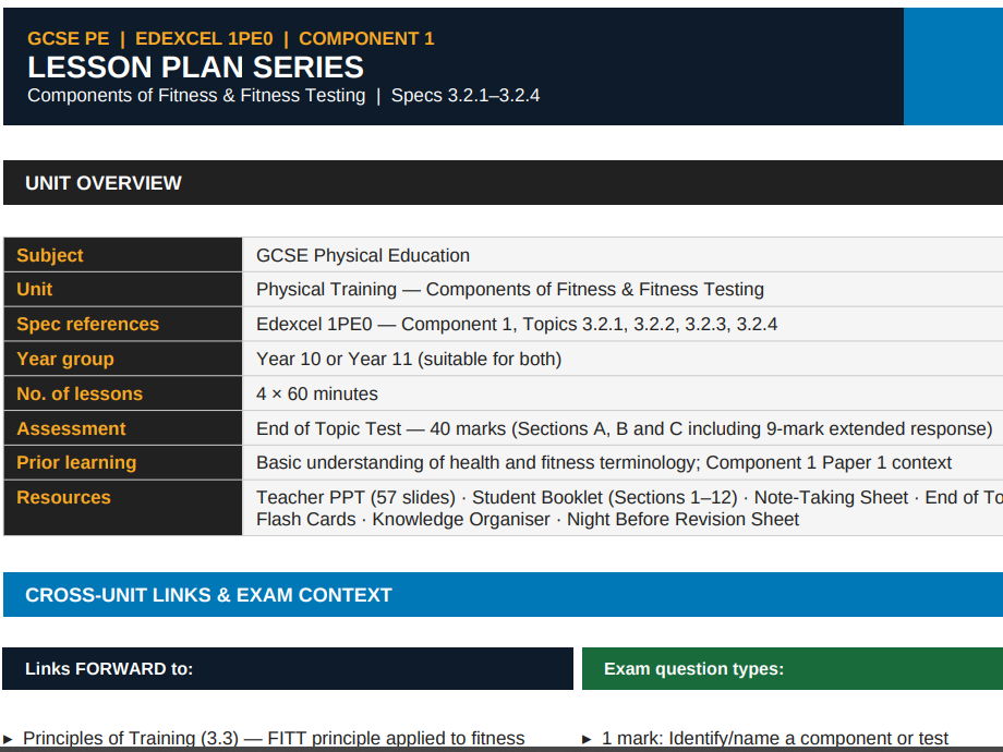 Components of Fitness & Fitness 91����ting | Edexcel GCSE PE | Lesson Plan