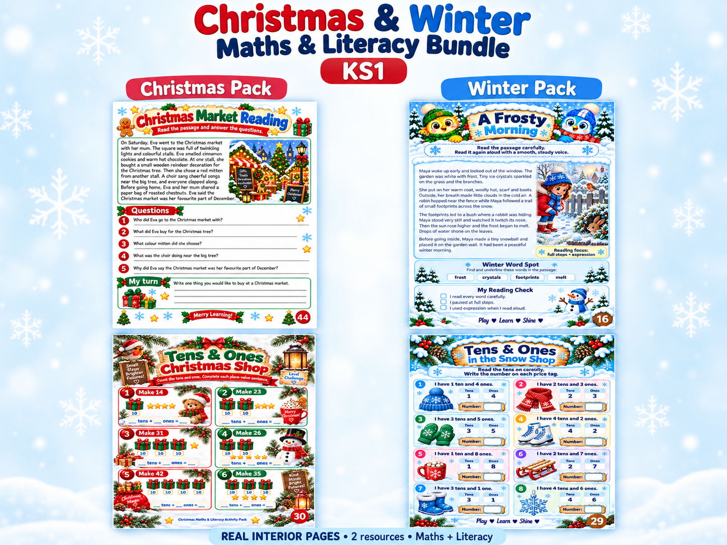 Christmas & Winter Maths and Literacy Bundle | KS1 Worksheets & Activities