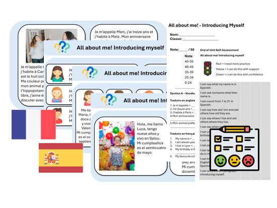 All About Me! Introducing myself (French & Spanish) -Teaching & Assessment Package