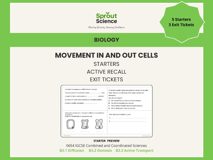 B3 Movement in and out of cells | Starter Activities & Exit Tickets | IGCSE Biology
