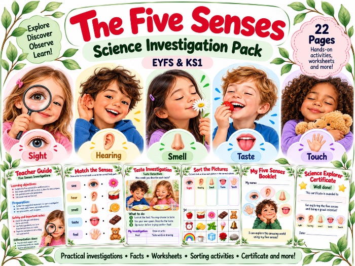 Five Senses Science Investigation Pack | EYFS & KS1 | Sight, Hearing, Smell, Taste & Touch