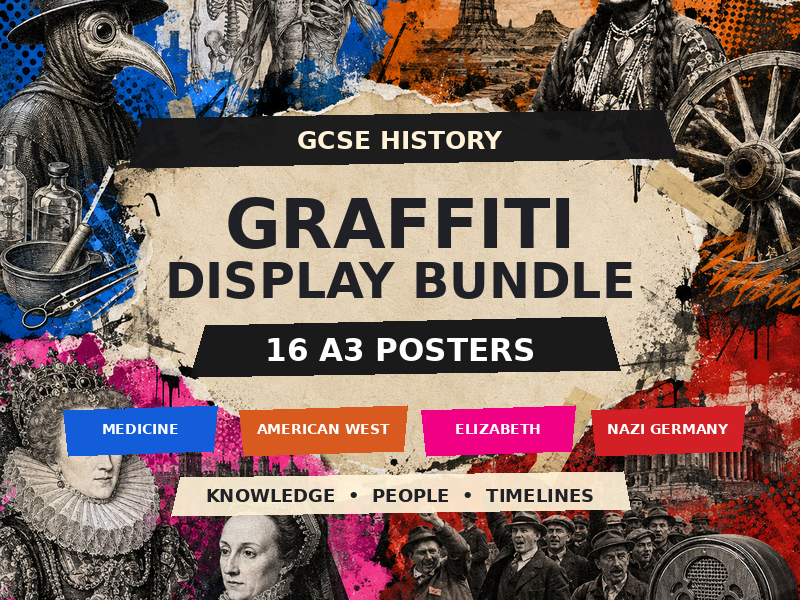 GCSE History Graffiti Display Bundle | 16 A3 Posters | Medicine, American West, Elizabeth and Nazi G