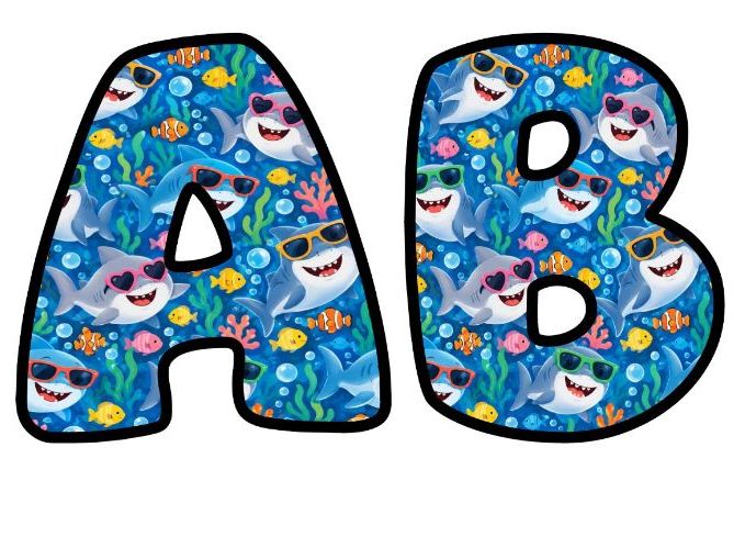 Cool Sharks in Sunglasses Bubble Letters | Under the Sea Bulletin Board Letters