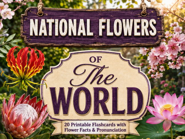 National Flowers Flashcards | 20 Printable Flower Flashcards