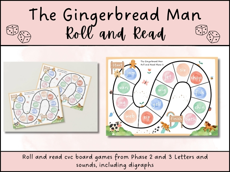 Gingerbread Man Roll & Read Phonics Game