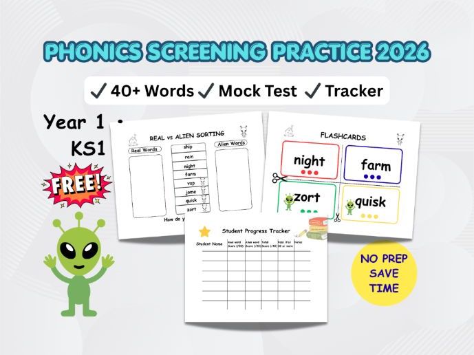 Year 1 Phonics Screening Practice FREE Sample | Real & Alien Words | KS1