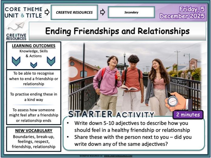 Ending Friendships and Relationships PSHE lesson