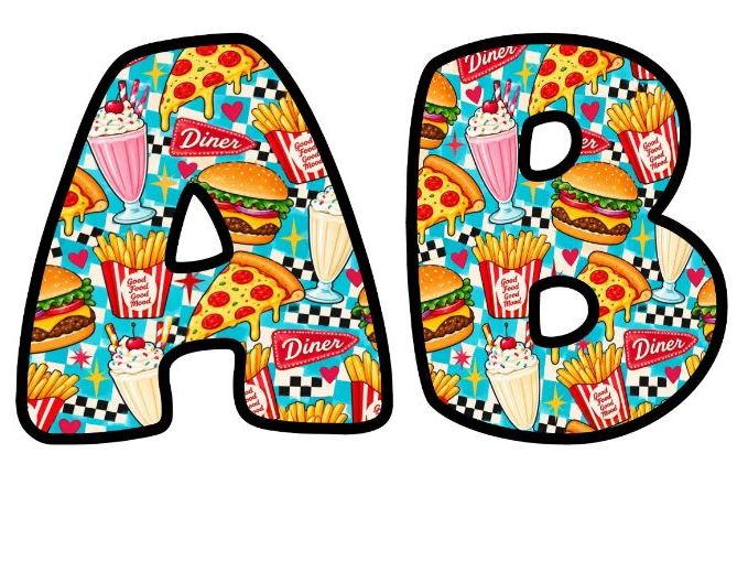 Retro Diner Burgers and Shakes Bubble Letters | Patterned Bulletin Board Letters