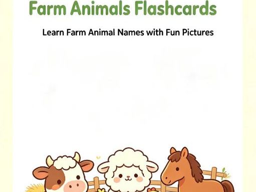 Printable Farm Animal Flashcards A4 Cute Cartoon Vocabulary Cards for Preschool ESL Homeschool Kids