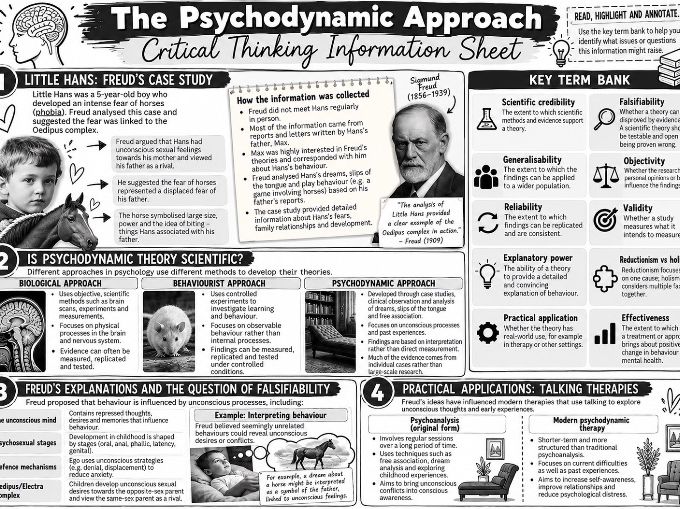 FREE AQA A-Level Psychology | Psychodynamic Approach AO3 Critical Thinking Activity