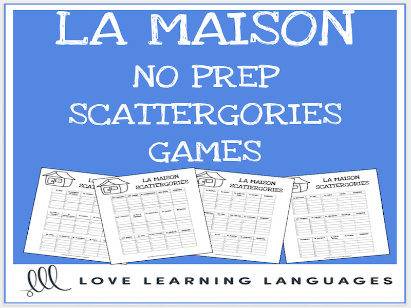 La Maison printable no prep scattergories game - French vocabulary game