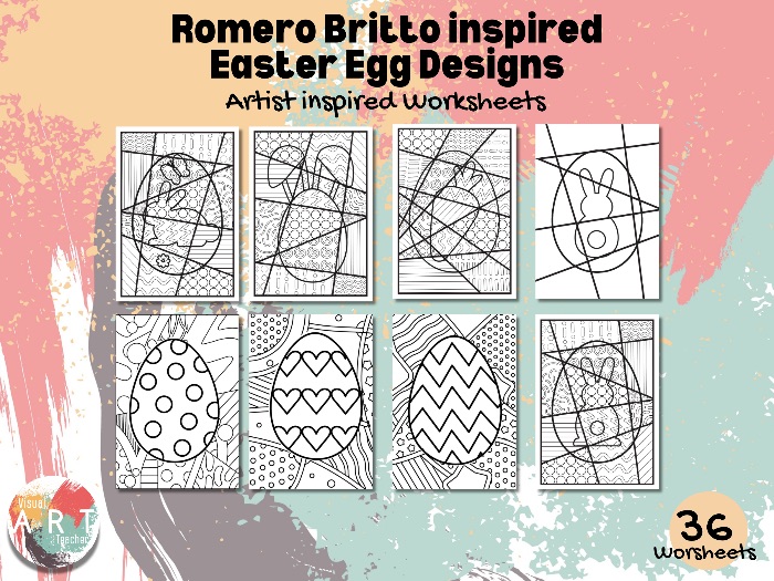 Romero Britto inspired Easter Egg Designs Artist inspired worksheets