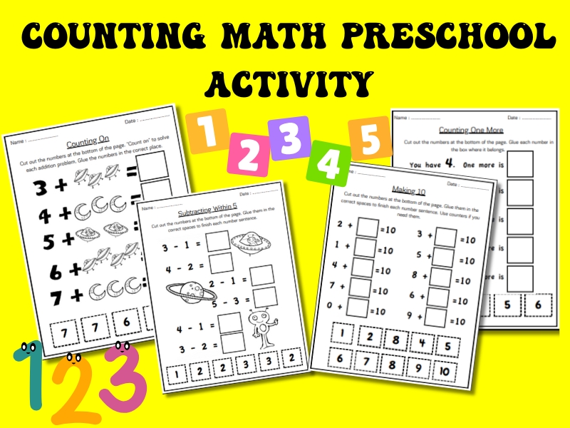 Counting Math Preschool Activity - Count and Colour Addition Worksheet