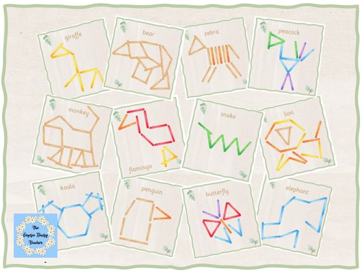 Lolly Stick Pattern Cards - Zoo Animals (Natural Theme)