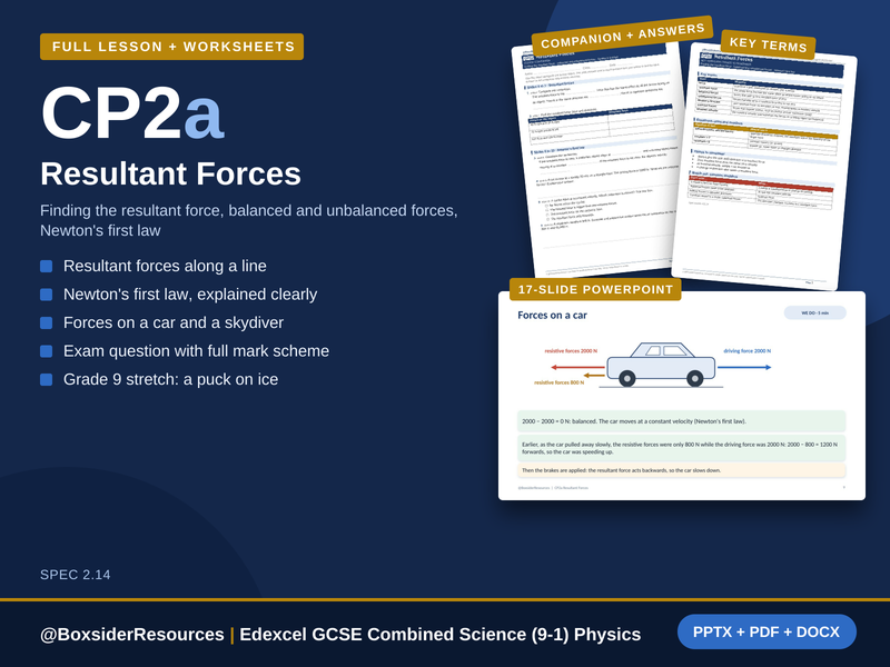 CP2a Resultant Forces | Edexcel GCSE Combined Science (9-1) | Lesson + Worksheet