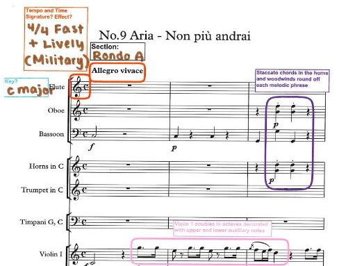 ANSWERS Mozart No.9 Aria Annotated Score Marriage of Figaro AQA Music A-Level