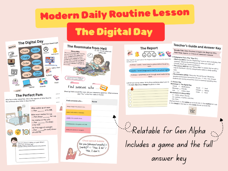 No-Prep ESL Lesson: Modern Daily Routines & Present Simple (Digital Life)
