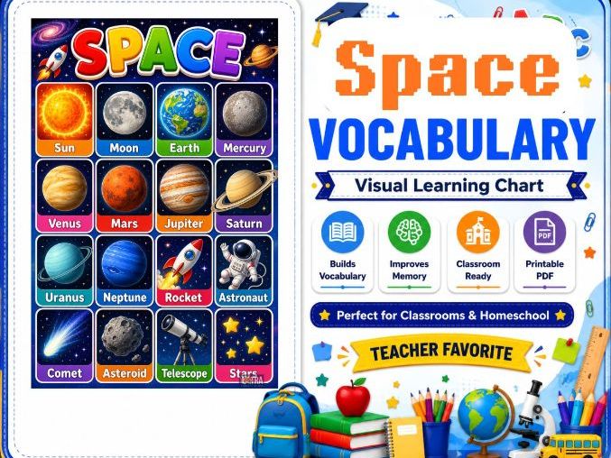 Space Chart for Kids | Solar System & Outer Space Learning Poster for Preschool, Kindergarten