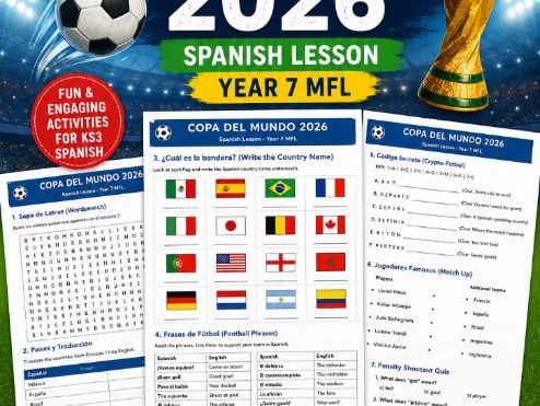Spanish World Cup 2026 Worksheets | KS3 Y7 | Colour & BW