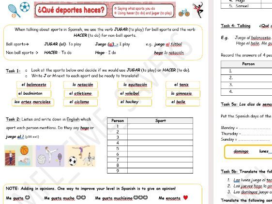 Spanish Viva 1 Module 2 Unit 4: ¿Qué deportes haces?