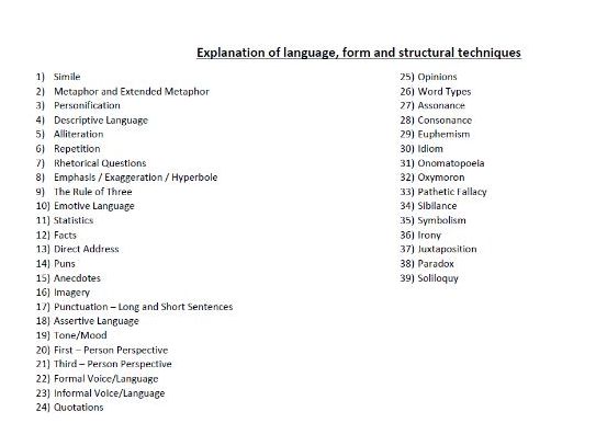 GCSE English Language: 39 techniques and their effects