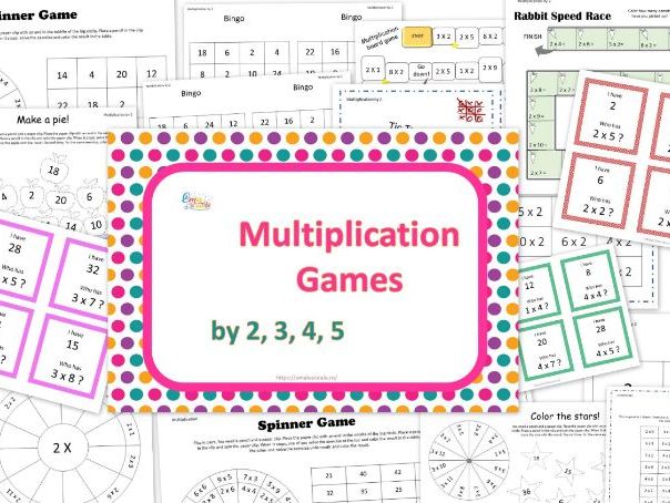 Multiplication Games, Multiplication by 2, 3, 4, 5 in English