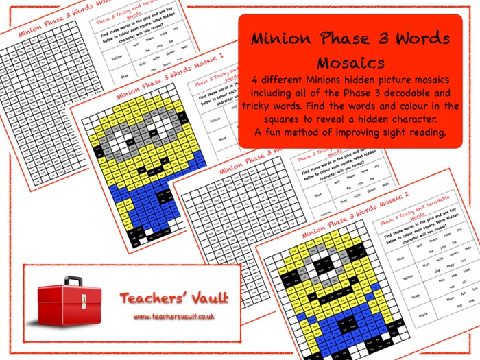 Minion Phase 3 Words Mosaics Teaching Resources