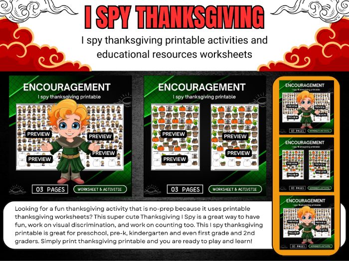 I spy thanksgiving printable activities for kids worksheets Christmas
