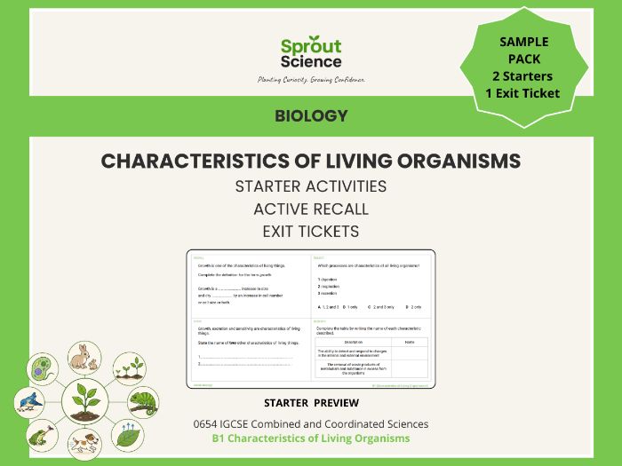 B1 Characteristics of Living Organisms | Starter Activities & Exit Tickets | IGCSE Biology