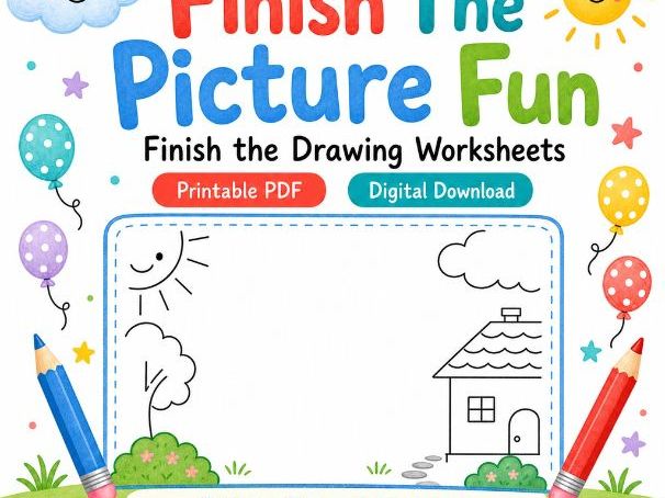 Finish The Picture Fun | Finish the Drawing Worksheets | Printable PDF | Digital Download