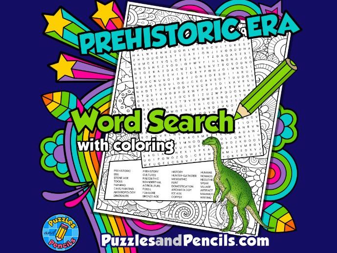 Prehistoric Era Word Search Puzzle Activity with Colouring | Eras in World History