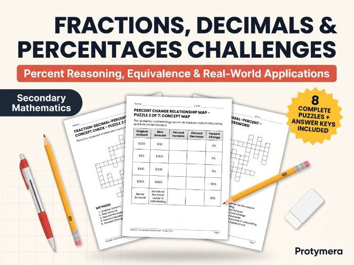 Fractions Decimals & Percentages Challenges: Percent Reasoning, Equivalence & Real-World Application