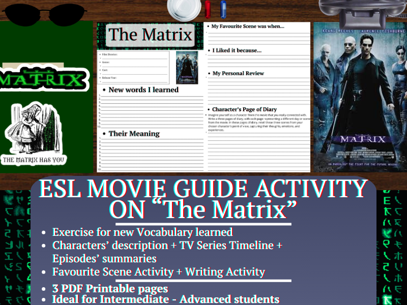 ESL Movie Guide Worksheets on "The Matrix"