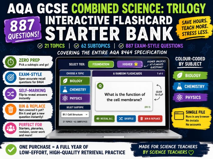 AQA GCSE Combined Science: Trilogy — Interactive Flashcard Starter Bank (887 Questions!)