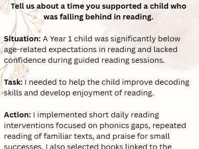 Phonics and Early Reading model interview answers