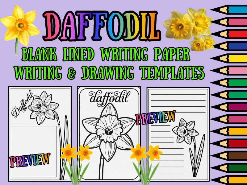 Spring Daffodil Coloring Pages & Blank Lined Writing Paper Templates NO ...