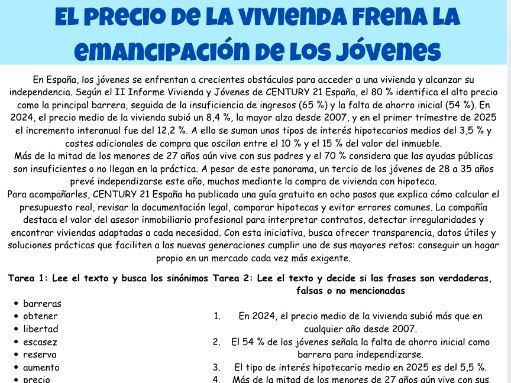 AQA A Level Spanish Unit 1: El precio de la vivienda frena la emancipación de los jóvenes