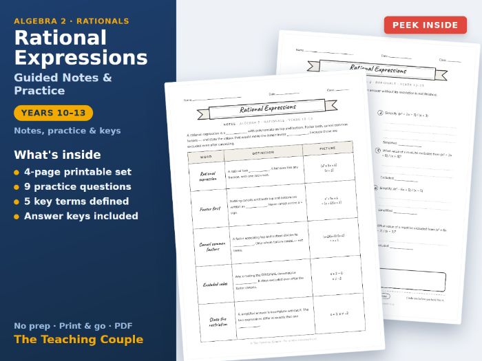 Rational Expressions Guided Notes & Practice + Answer Keys