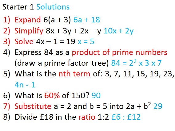 Maths Starter Questions