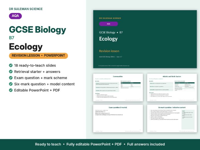 AQA GCSE Biology B7 Ecology Revision Lesson PowerPoint
