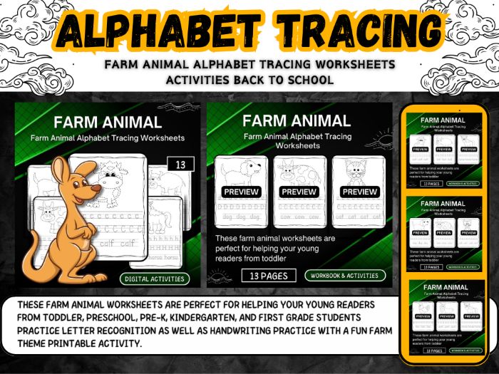 Farm Animal Alphabet Tracing Worksheets activities back to school