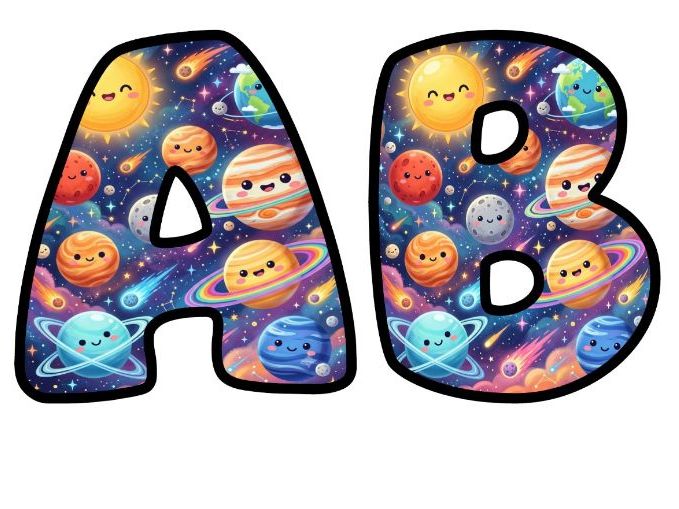 Cute Solar System Bubble Letters | Space Topic Bulletin Board Letters | Classroom Display Pack