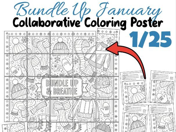 Bundle Up January Collaborative Coloring Poster | Winter Classroom Art Activity