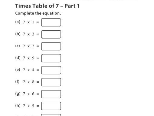 Times Table of 7 - Part 1 | Teaching Resources