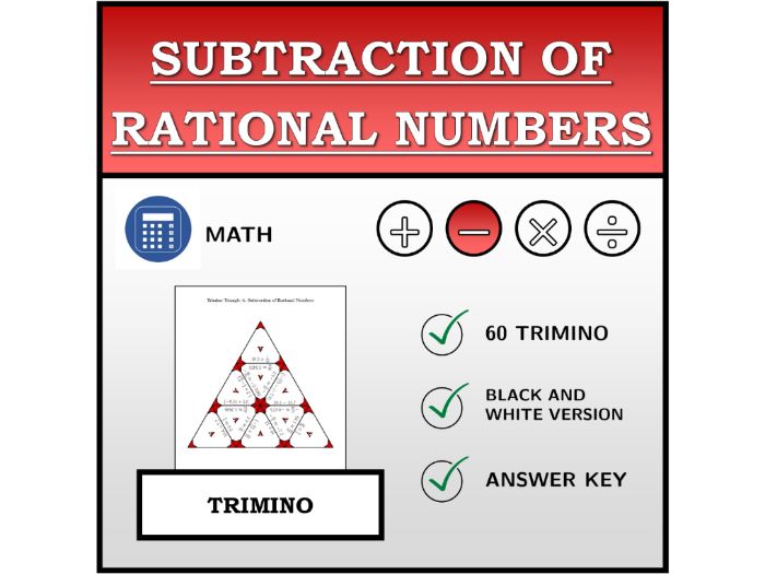 Trimino | Subtraction of Rational Numbers | Math Activity