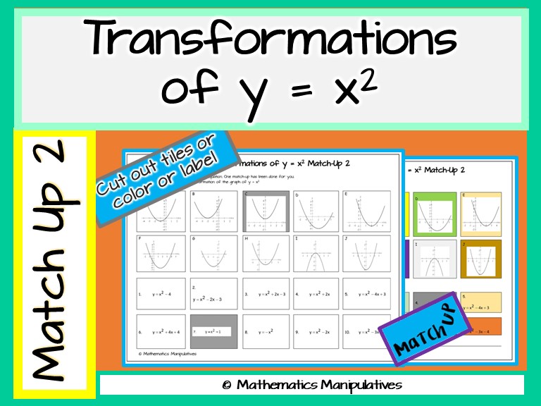 Algebra Parabola Transformations Of Y X 2 Graphs Match Up 2 Teaching Resources