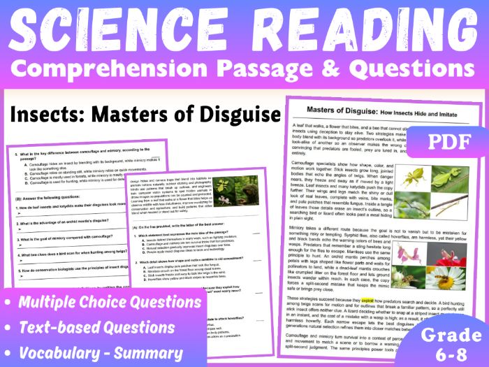 Life Science Reading Comprehension Passage: Insects' Disguises