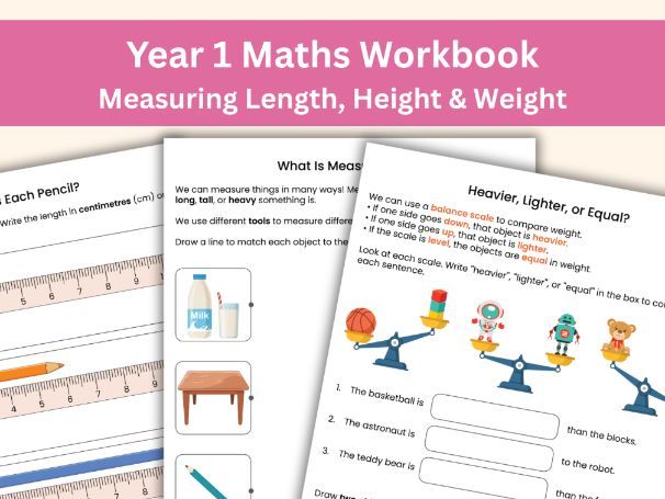 Year 1 Maths Workbook: Length, Height and Weight | Measurement Worksheets for Kids