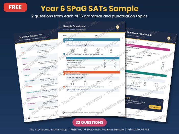 FREE Year 6 SPaG SATs Revision Sample - Grammar and Punctuation Questions with Answers